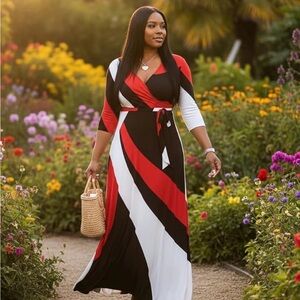 Colorblock Red and Black Maxi Dress